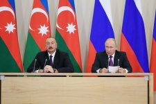 Президенты Азербайджана и России выступили с заявлениями для прессы (ФОТО)