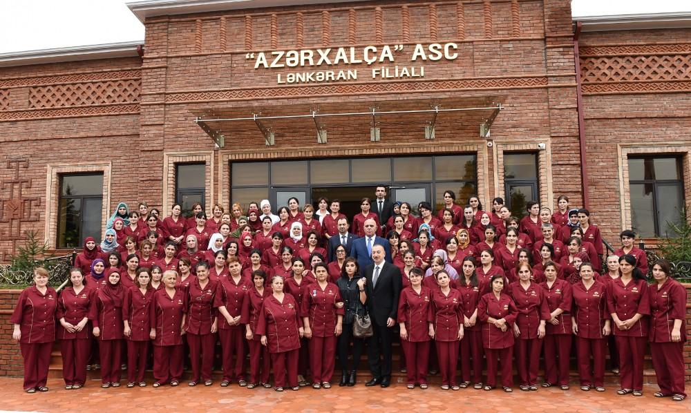 Azerbaijani president, first lady attend opening of Lankaran branch of Azerkhalcha (PHOTO)