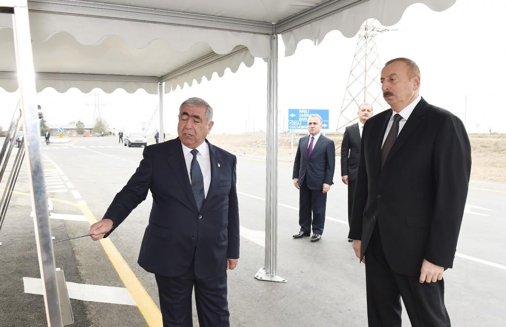Президент Ильхам Алиев принял участие в открытии части автодороги Мингячевир-Бахрамтепе (ФОТО)
