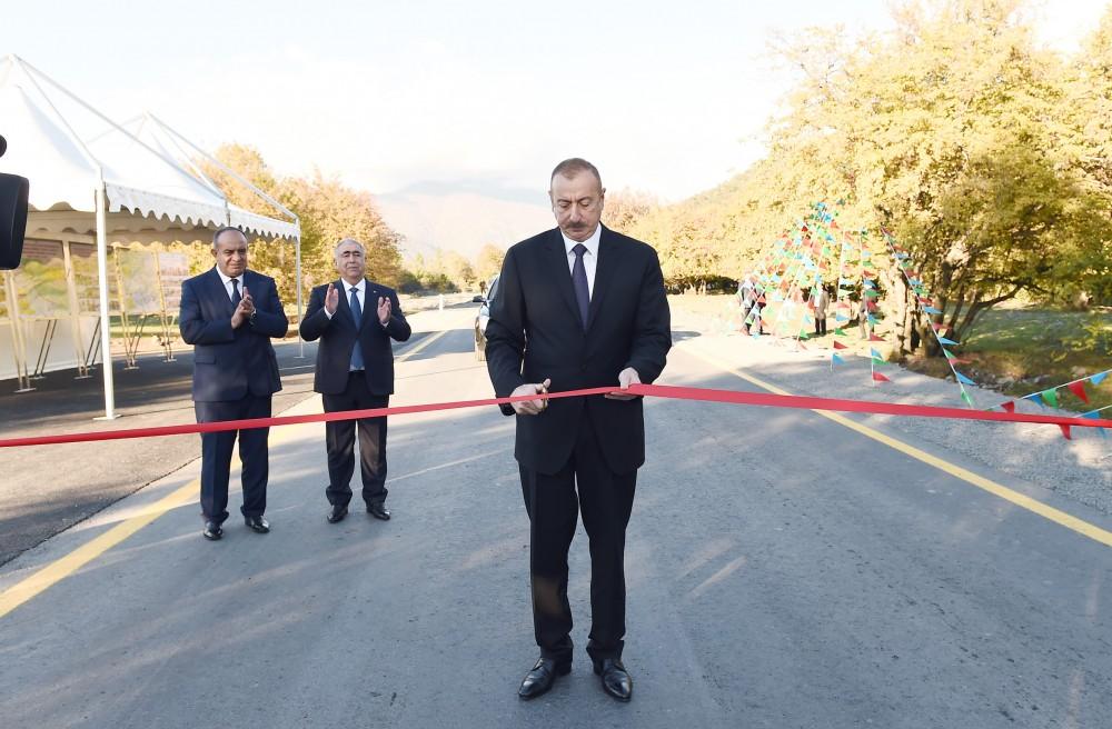 President Ilham Aliyev attends inauguration of Gakh-Gipchag-Aghyazi road (PHOTO)