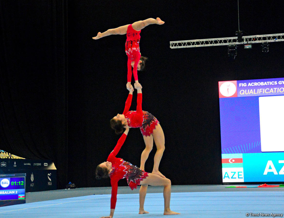 Bakıda akrobatika gimnastika üzrə Dünya Kubokunda iştirak edəcək azərbaycanlı idmançıların podium məşqləri başlayıb (FOTO)
