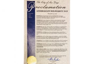 US City of San Diego proclaims December 31 as ‘Azerbaijani Solidarity Day’