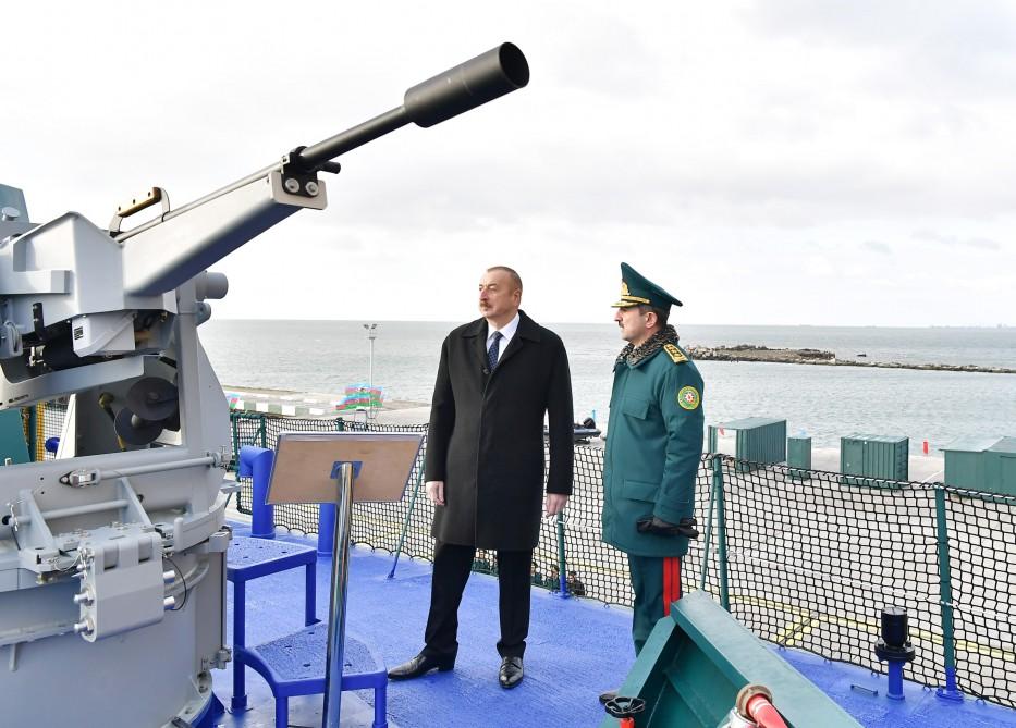 President Ilham Aliyev viewed newly built Tufan type border guard ship