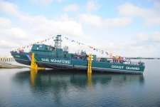 На воду в Каспийском море спущен пограничный сторожевой корабль Азербайджана (ФОТО)