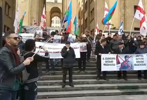 Азербайджанцы проводят перед парламентом Грузии акцию протеста против установки бюста армянскому террористу (ФОТО)