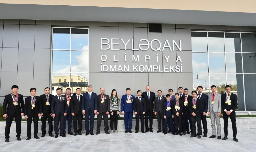Президент Ильхам Алиев принял участие в открытии Олимпийского спорткомплекса в Бейлагане (ФОТО) - Gallery Image