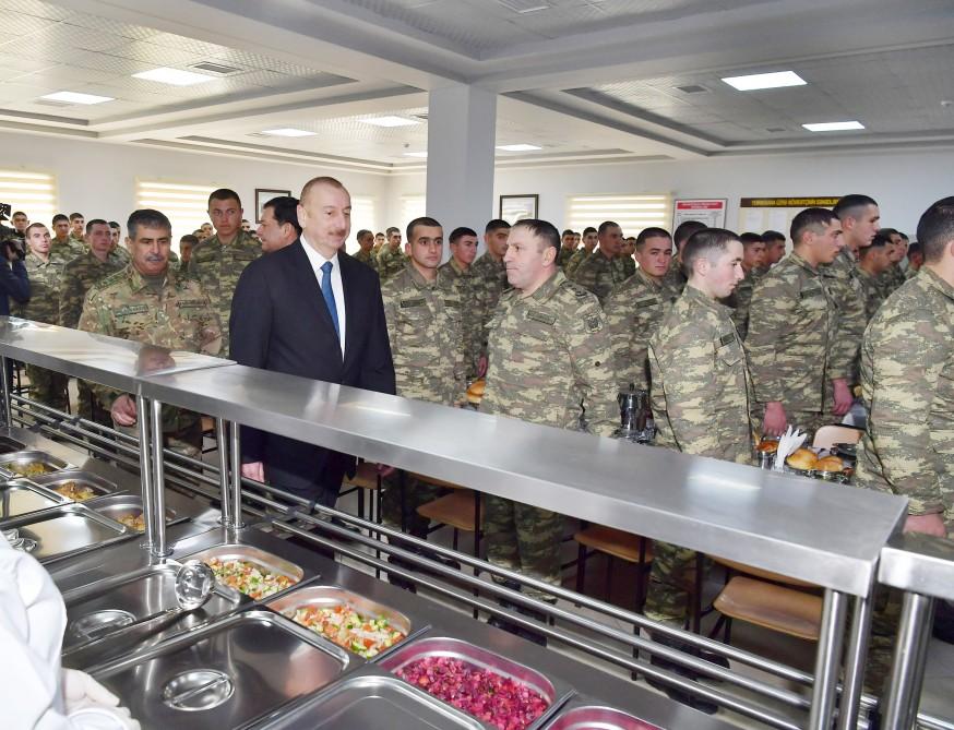 Commander-in-Chief Ilham Aliyev views conditions created at newly-built military unit in Beylagan (PHOTO)