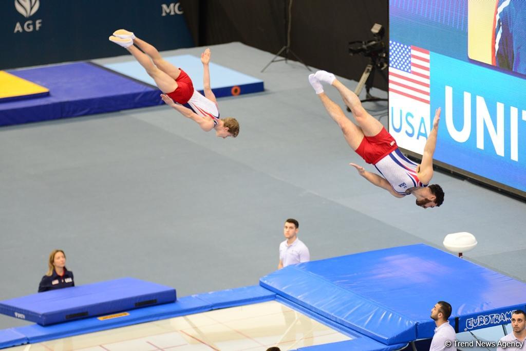 Winners of synchronous trampoline competition as part of World Cup awarded in Baku (PHOTO)