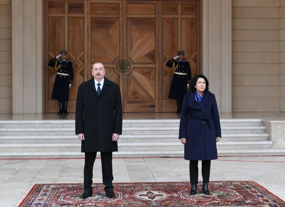 Gürcüstanın Prezidenti Salome Zurabişvilinin rəsmi qarşılanma mərasimi olub (FOTO)