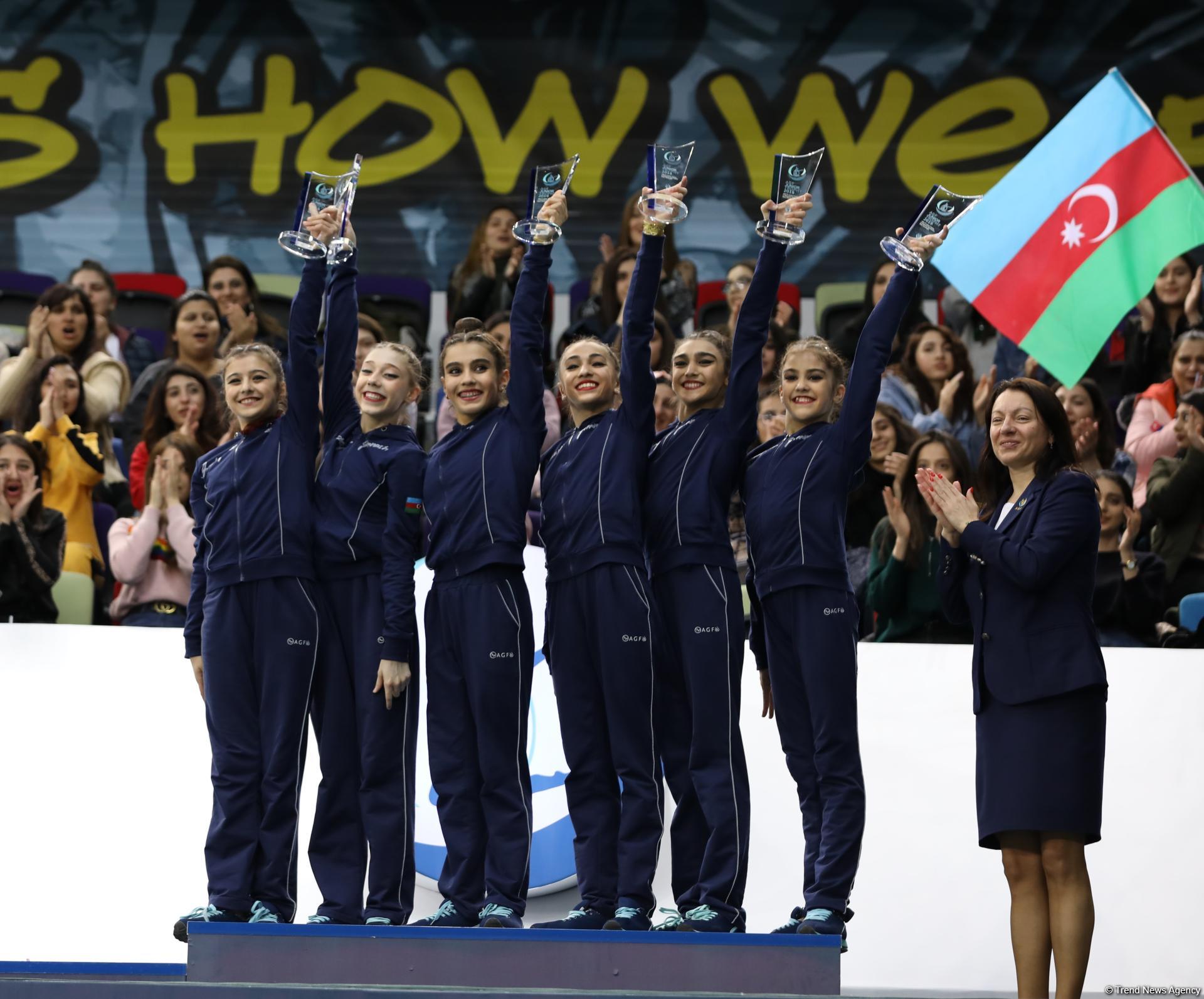 Команда Азербайджана выиграла серебро II Международного турнира по художественной гимнастике AGF Junior Trophy в многоборье среди команд в групповых упражнениях (ФОТО)