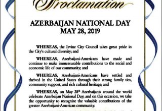 California’s Irvine city proclaims May 28 as ‘Azerbaijan National Day’