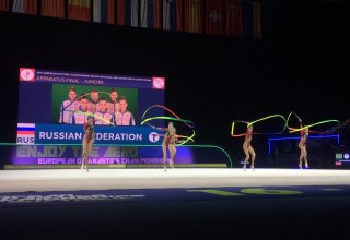 Команда России в групповых упражнениях завоевала вторую золотую медаль Чемпионата Европы по художественной гимнастике в Баку