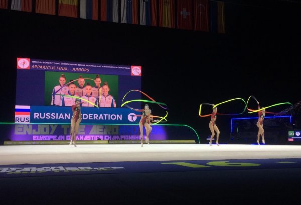 Команда России в групповых упражнениях завоевала вторую золотую медаль Чемпионата Европы по художественной гимнастике в Баку