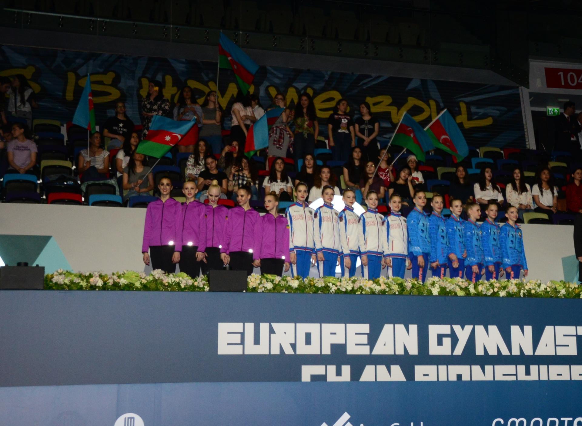 В Баку состоялась церемония награждения команд-победителей Чемпионата Европы по художественной гимнастике (ФОТО)