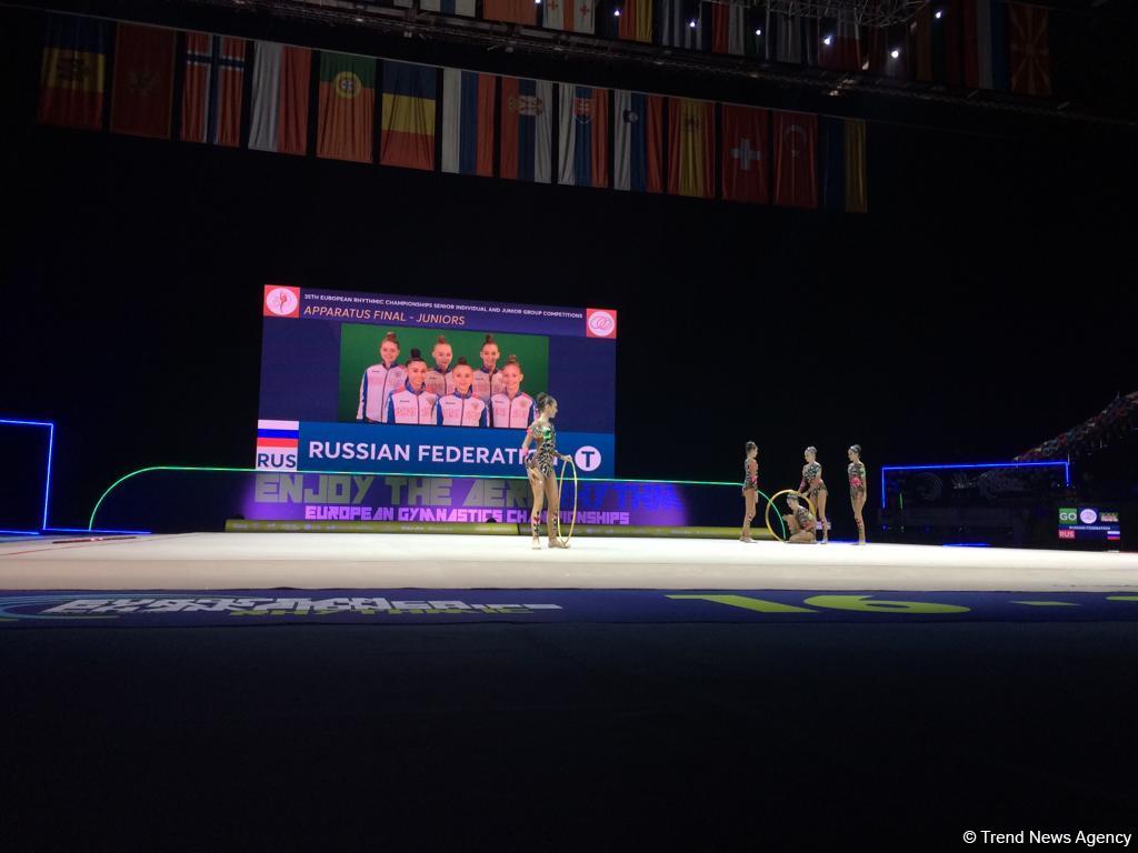Команда России завоевала золотую медаль Чемпионата Европы в Баку в упражнениях с пятью обручами