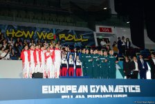 В Баку состоялась церемония награждения победителей Чемпионата Европы по аэробной гимнастике в командном зачете среди юниоров (ФОТО)