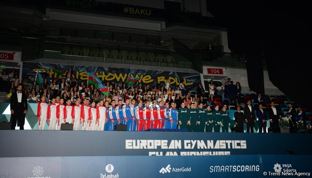 Awarding ceremony of winners of European Aerobic Gymnastics Championships in team competition among senior gymnasts held in Baku (PHOTO)