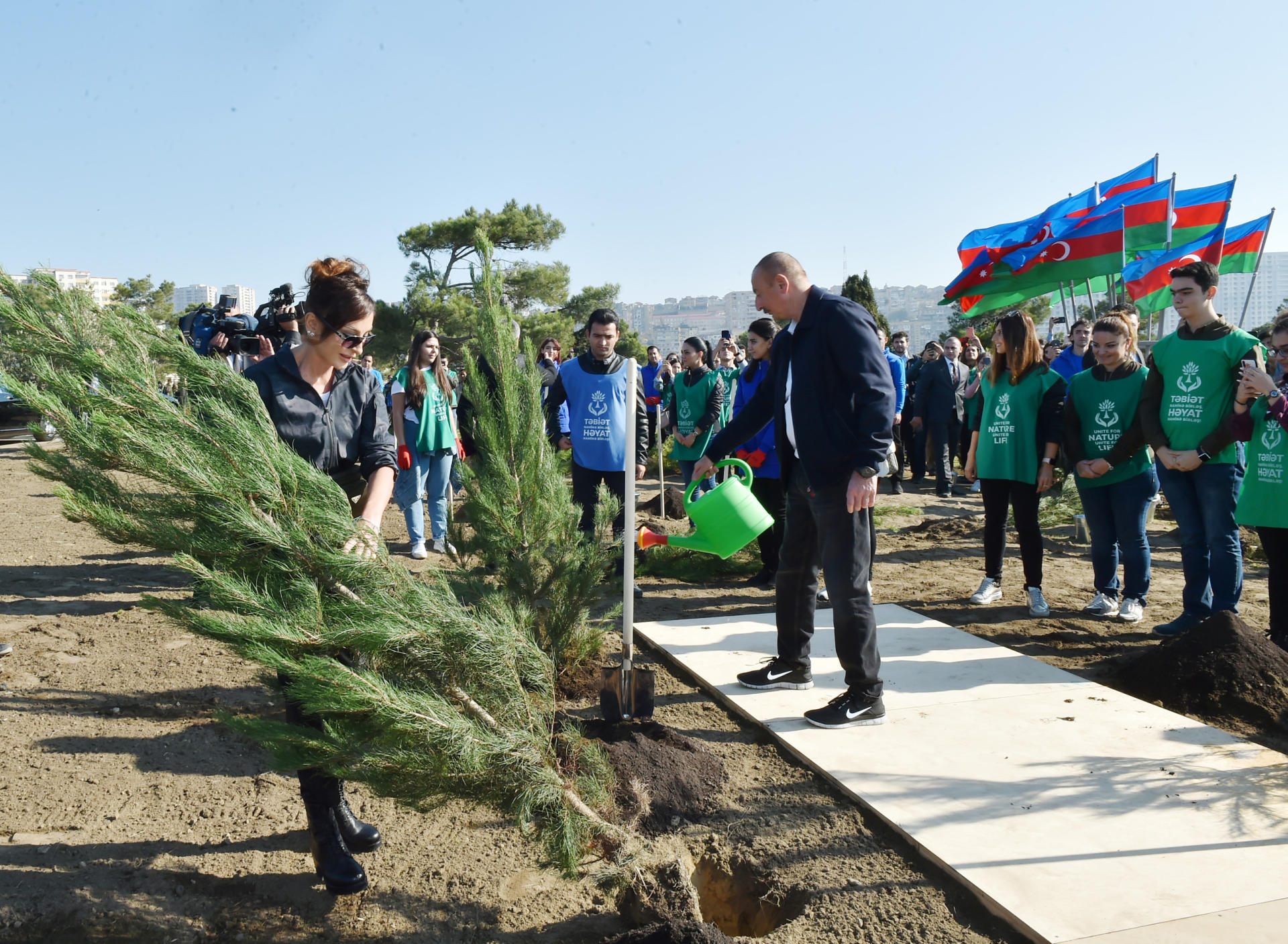 Azerbaijani president, first lady attend tree-planting campaign in Khatai district, Baku (PHOTO)