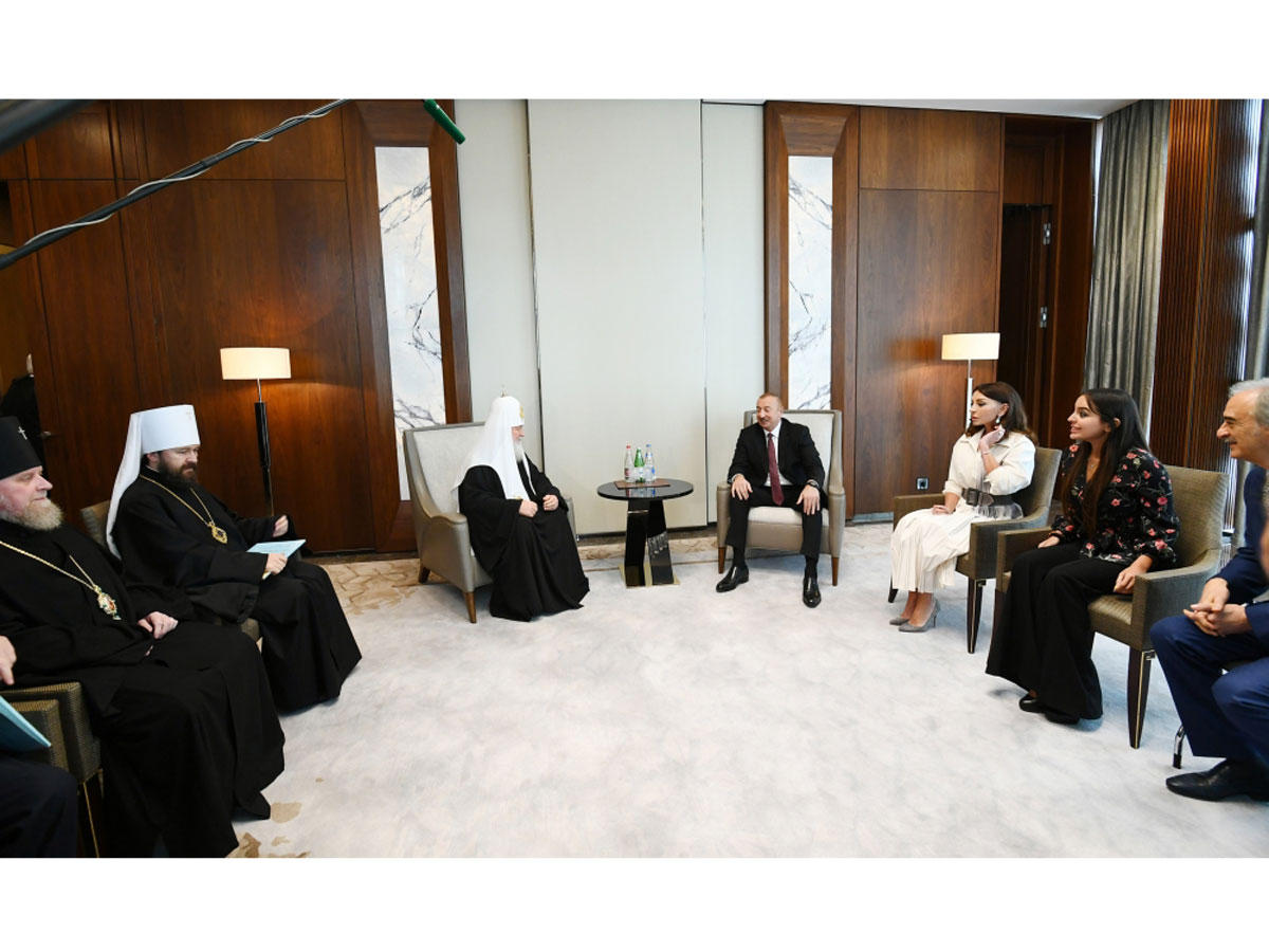Azerbaijani president, first lady meet with Patriarch Kirill of Moscow and All Russia (PHOTO)