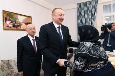 Azerbaijani president views conditions at newly constructed building for earthquake-affected families in Shamakhi (PHOTO)