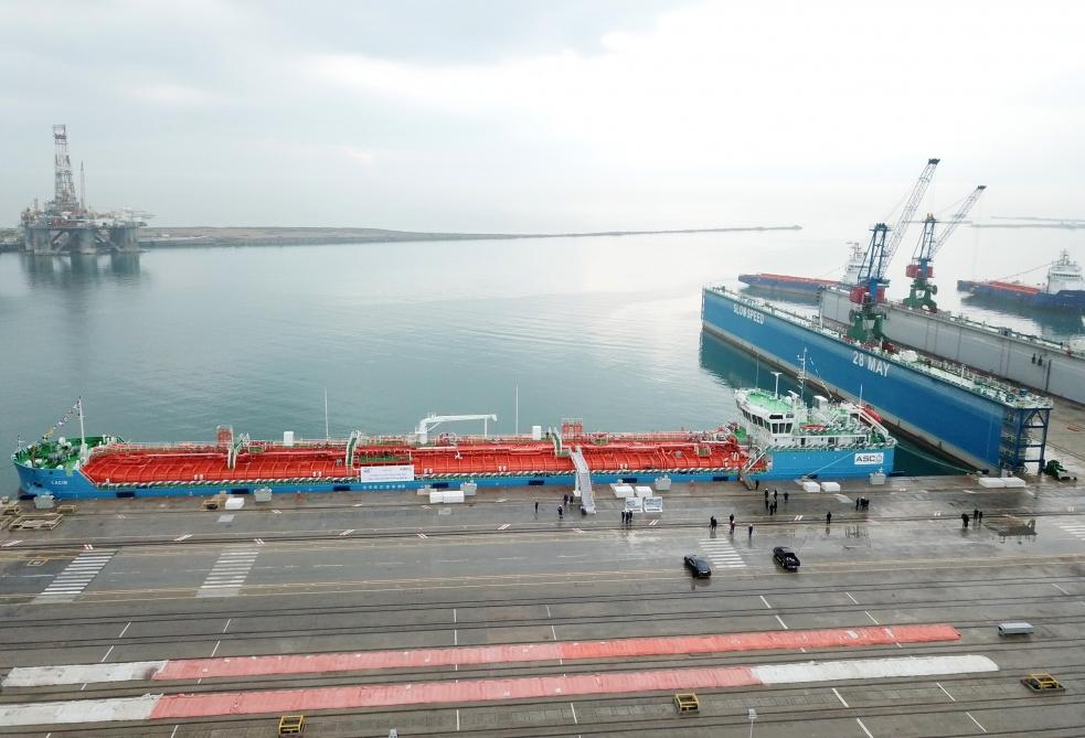 Azerbaijani president attends ceremony to launch first tanker built at Baku Shipyard (PHOTO)