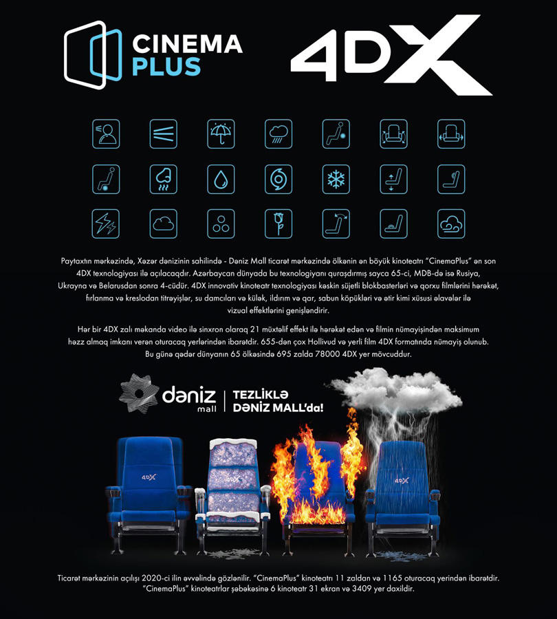 “Dəniz Mall” ticarət mərkəzində “CinemaPlus” kinoteatrında 4DX texnologiyası olacaq (FOTO/VİDEO)