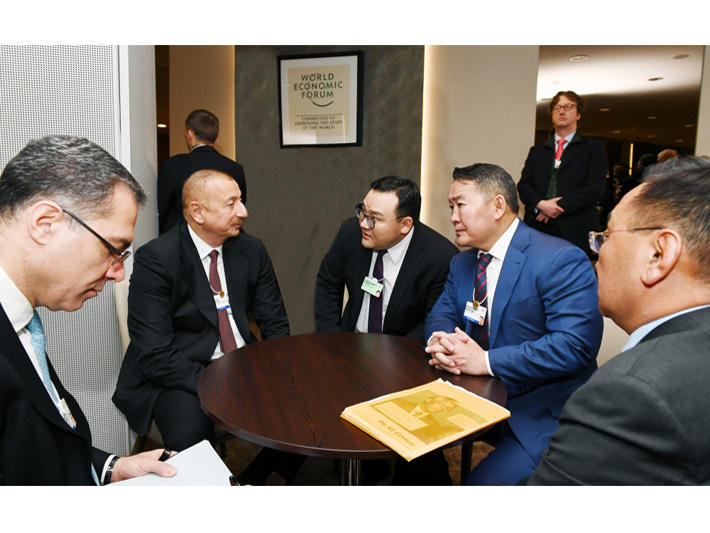 Azerbaijani president meets with Mongolian president in Davos (PHOTO)