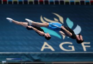 В Национальной арене гимнастики проходит первая контрольная тренировка Кубка мира по прыжкам на батуте и акробатической дорожке (ФОТО)