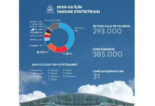Azerbaijan's airports served 14% more passengers in January 2020