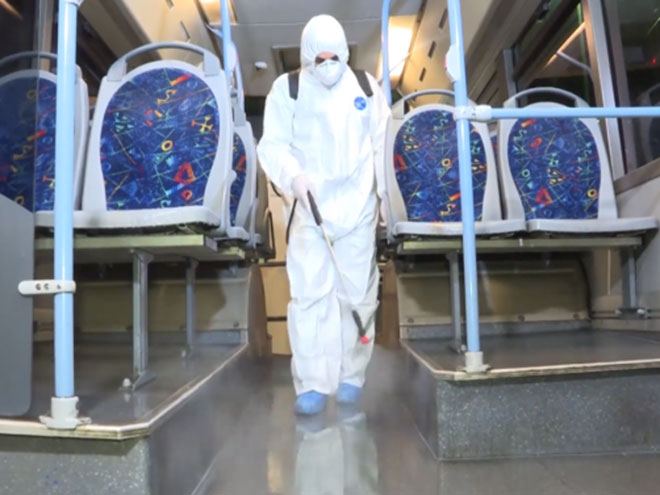 Bütün marşrut avtobusları dezinfeksiya məhlulları ilə təmin edilib