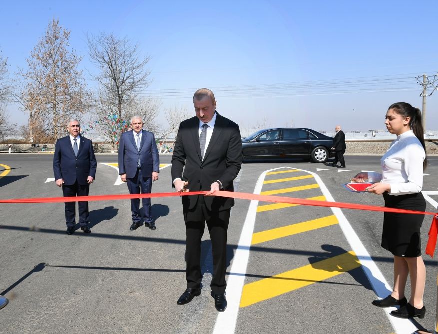 Azerbaijani president attends opening of newly reconstructed highway in Tovuz (PHOTO)