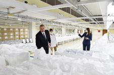 Azerbaijani president, first lady attend opening of face mask factory in Sumgayit (PHOTO/VIDEO)