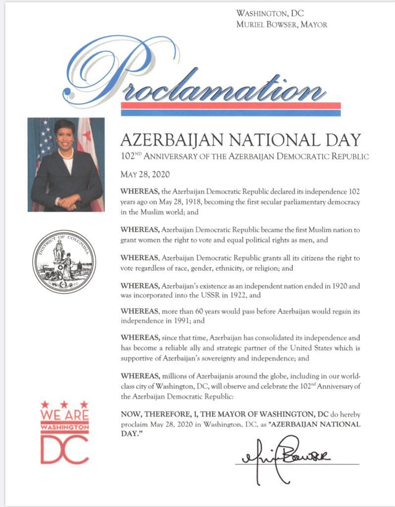 ABŞ-ın paytaxtında Azərbaycan Milli Günü bəyan edildi