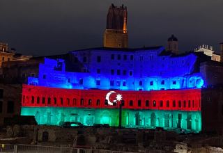 Mercati di Traiano monumental complex of Ancient Rome lit with colors of Azerbaijani flag (PHOTO)