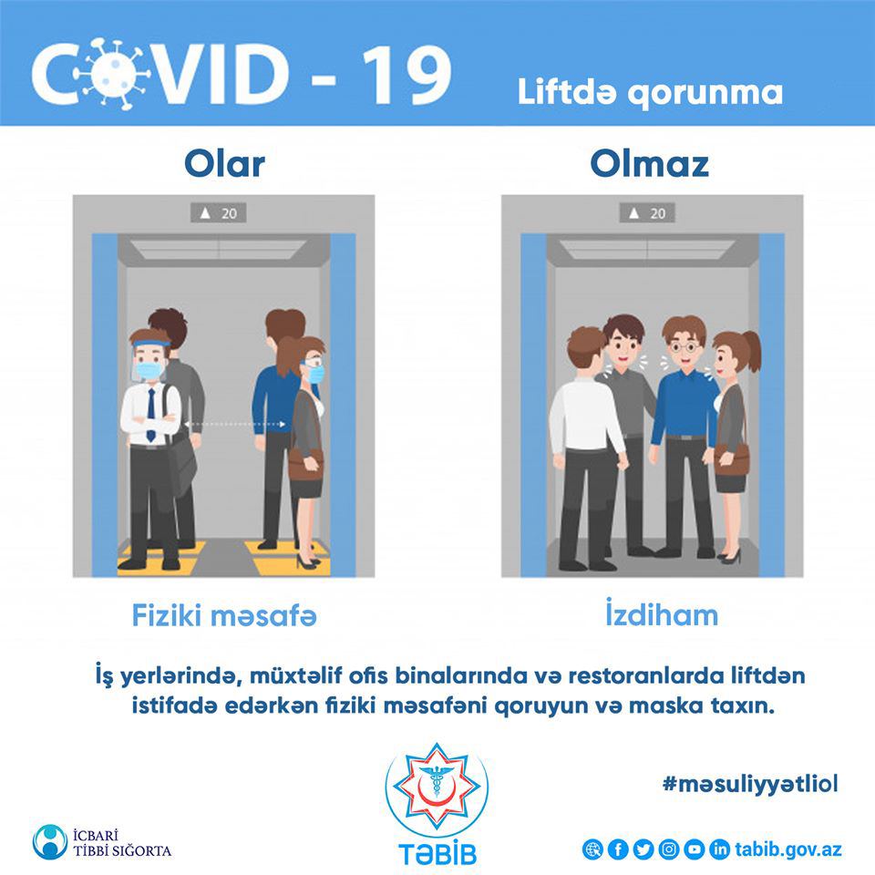 TƏBİB: Соблюдайте физическое расстояние и не садитесь в переполненные лифты