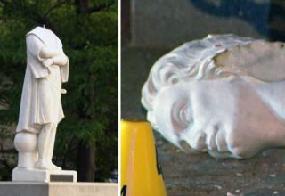 Мэр Бостона распорядился временно демонтировать статую Колумба после акта вандализма