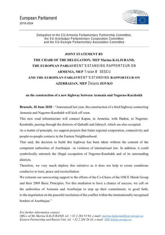 European Parliament supports territorial integrity of Azerbaijan