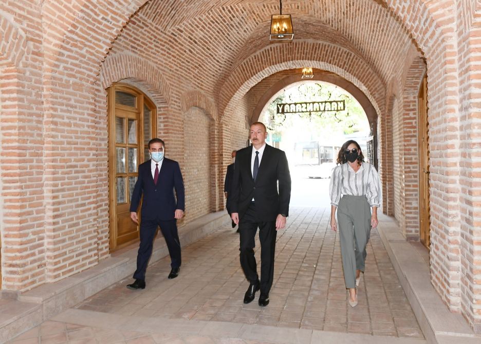 Azerbaijani president, first lady attend opening of Shah Abbas and Ughurlu Khan caravanserai complex in Ganja after restoration (PHOTO)