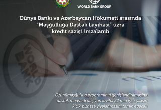 Правительство Азербайджана и Всемирный банк подписали кредитное соглашение по «Проекту поддержки занятости»