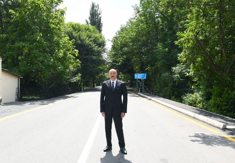 Azerbaijani president attends opening of newly renovated Balakan-Gazbina-Ititala highway (PHOTO)