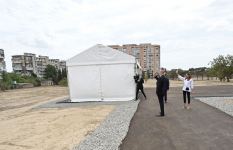 Azerbaijani president, first VP view works to be done in new forest type park in Yasamal district (PHOTO)