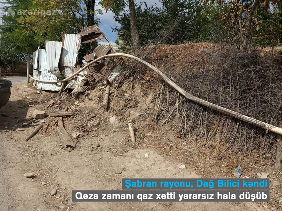 Şabranda qəza nəticəsində qaz xəttinin 30 metrlik hissəsi yararsız vəziyyətə düşüb (FOTO)