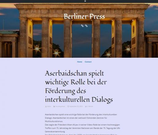 “Berliner Press” nəşri Prezident İlham Əliyevin BMT Baş Assambleyasının 75-ci sessiyasındakı ümumi debatlarda çıxışı barədə məlumat dərc edib