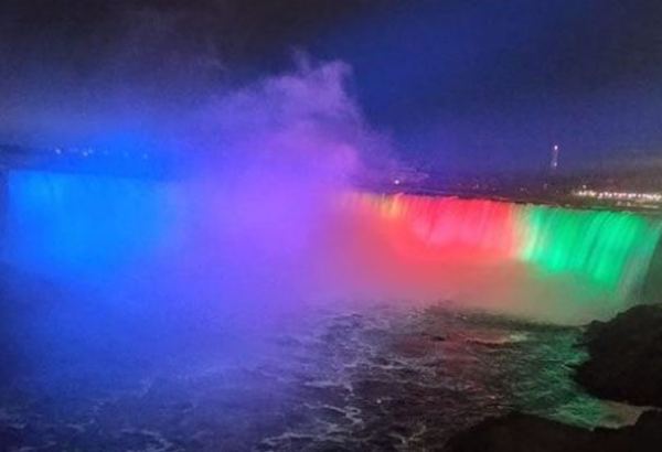 Niagara Falls illuminated in colors of Azerbaijan’s National Flag (VIDEO)