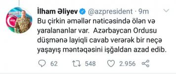 Prezident İlham Əliyev: Cəbrayılın 13 kəndi işğaldan azad edilib