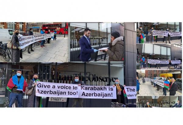 Azərbaycanlılar “Guardian” nəşrinin binası qarşısında aksiya keçirib