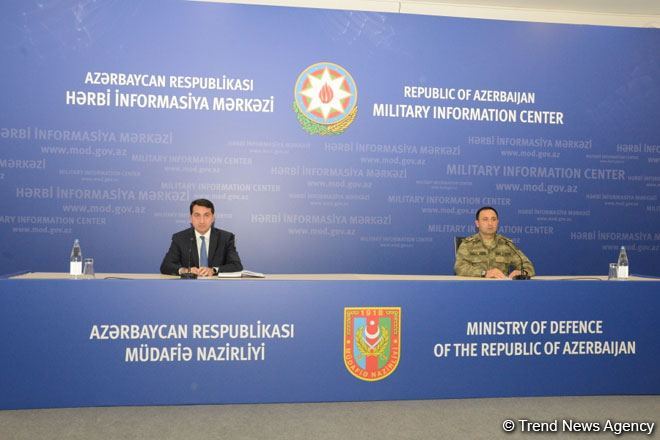 Assistant to Azerbaijani president, spokesman for Azerbaijani Defense Ministry holding joint briefing