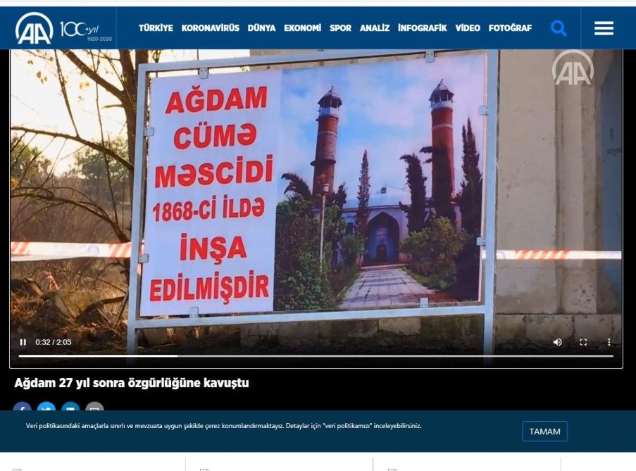 Anadolu agentliyi Ağdam rayonunun görüntülərini əks etdirən videomaterial yayımlayıb (FOTO)