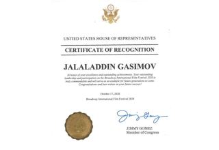 Азербайджанский фильм получил сертификат с подписью конгрессмена Палаты представителей США (ФОТО)