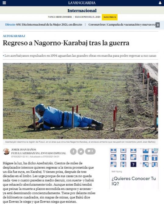 Газета La Vanguardia: возвращение в Карабах после войны
